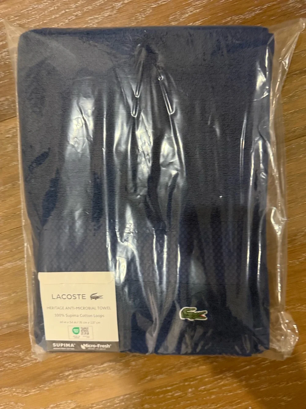 Lacoste Navy Blue Supima Cotton Heritage anti-bacterial Bath Towel